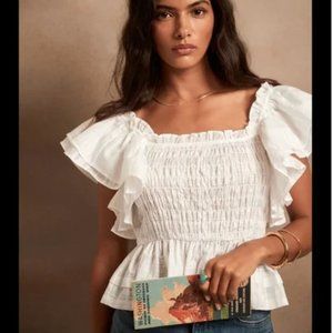 Banana Republic Smocked Ruffle Top White